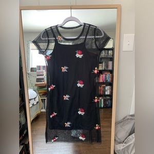 Floral shear black midi dress size small